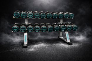 Cooper Grey Line PU Dumbbell Set with Rack