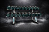 Cooper Grey Line PU Dumbbell Set with Rack
